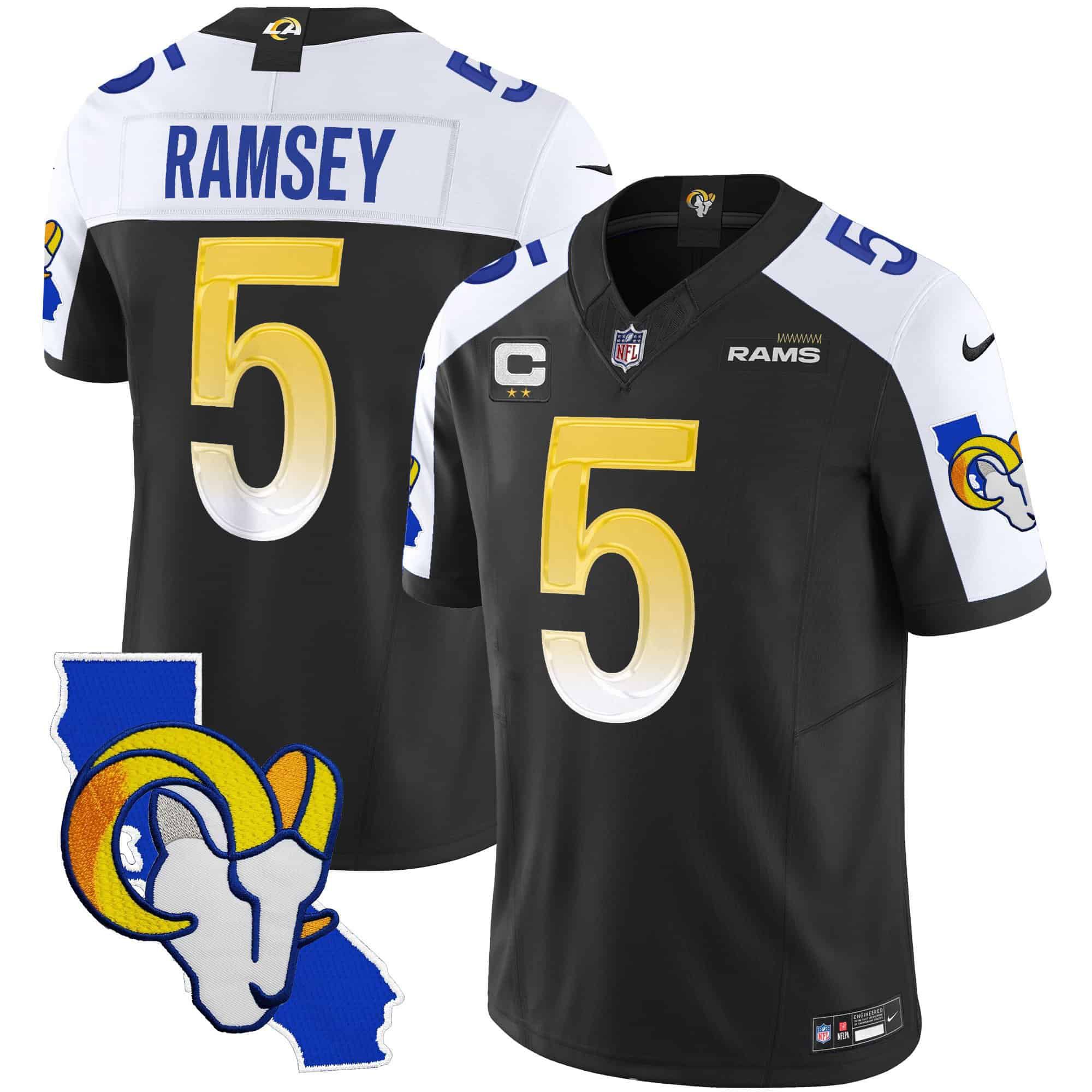 Men Los Angeles Rams 5 Ramsey Black 2024 Nike California Patch Vapor Limited NFL Jersey